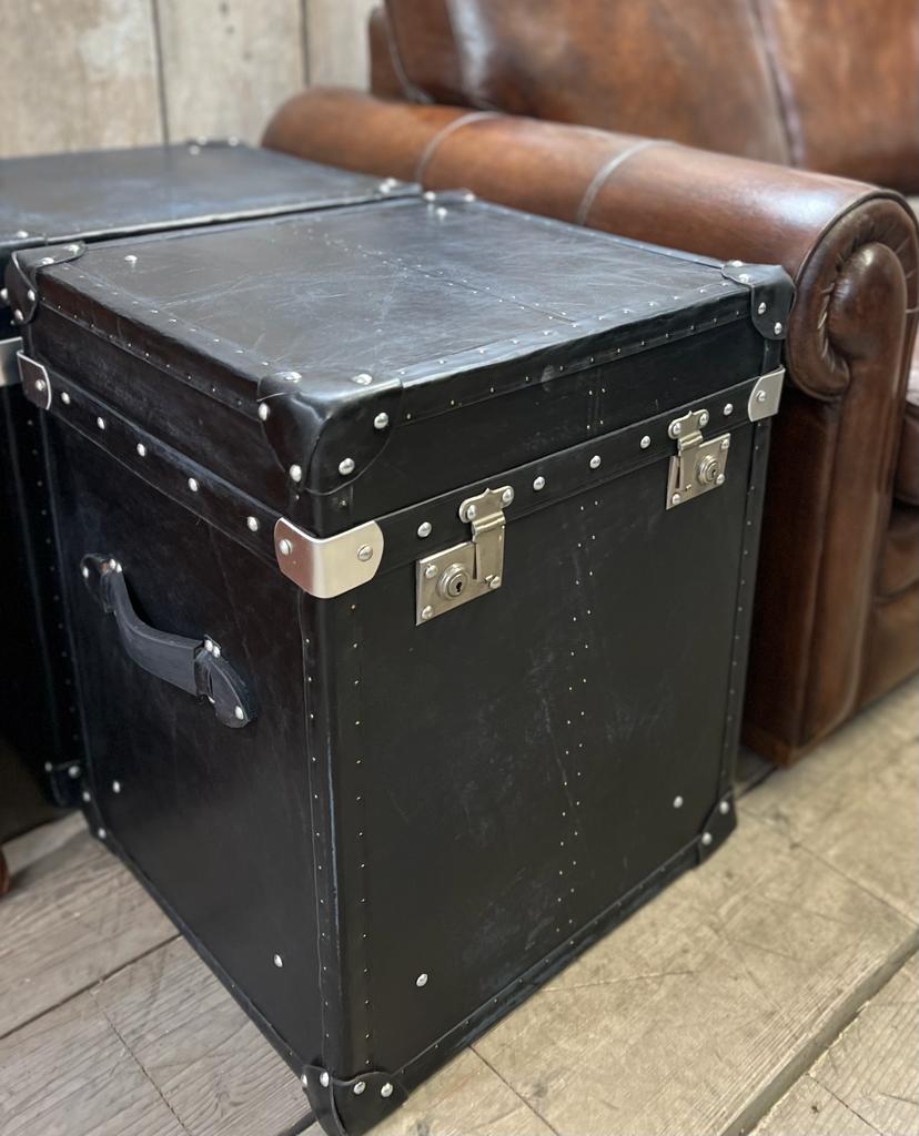 Distressed Black Leather End Tables