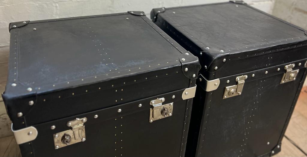 Distressed Black Leather End Tables