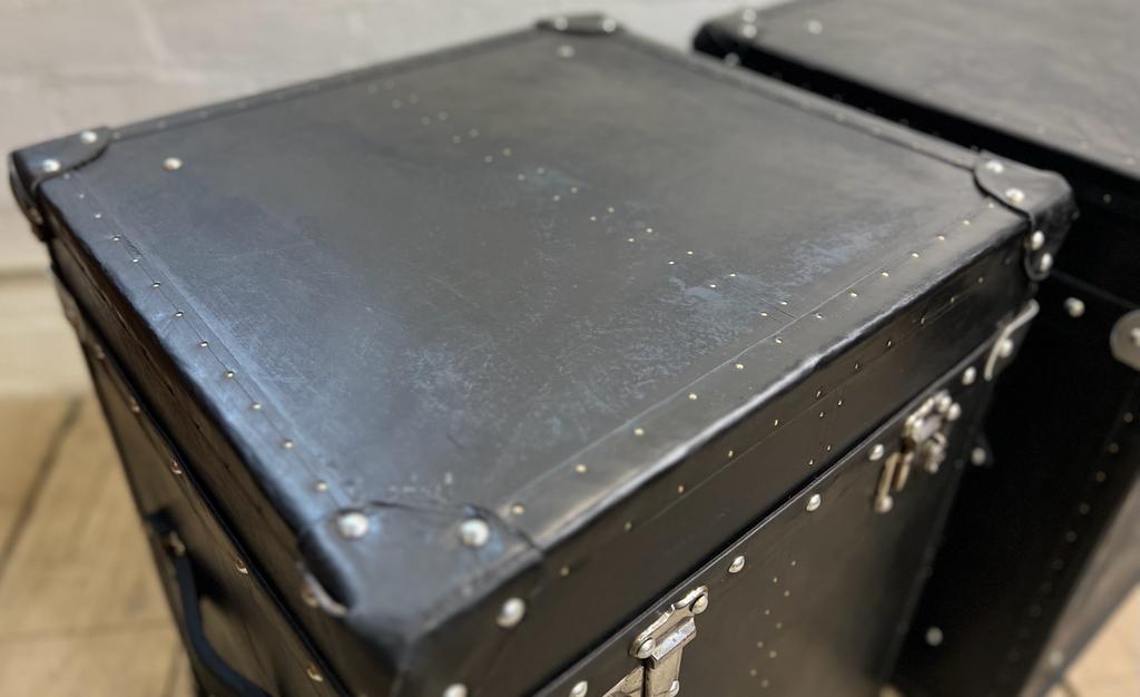 Distressed Black Leather End Tables