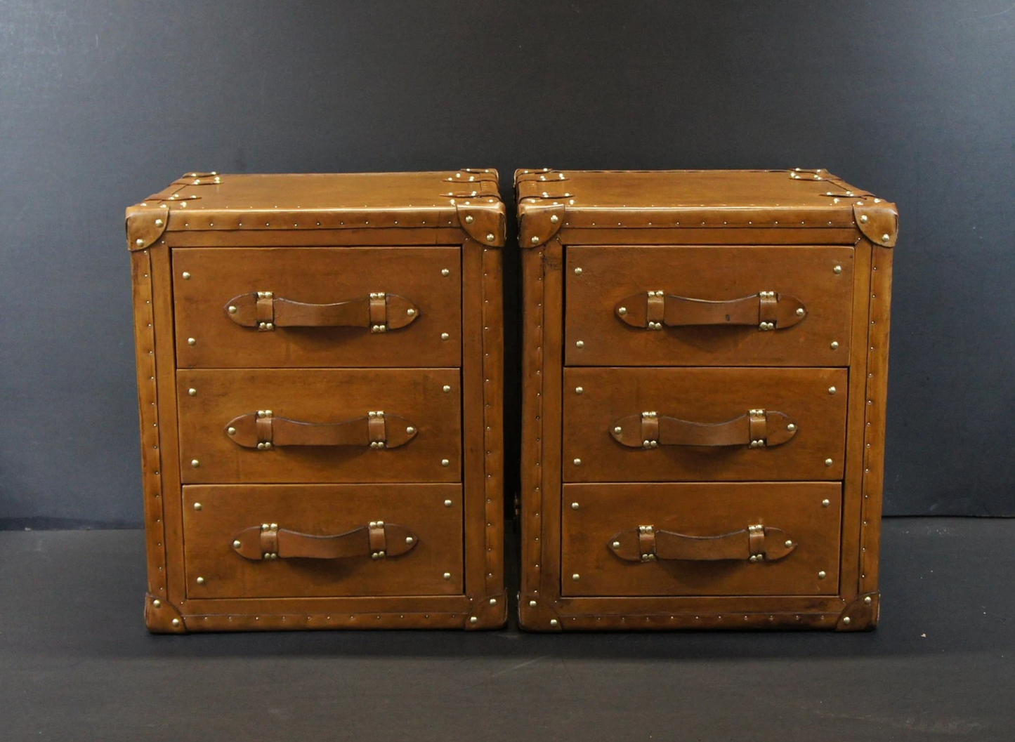 Luxury Leather 3 Drawer Nightstands - Tan