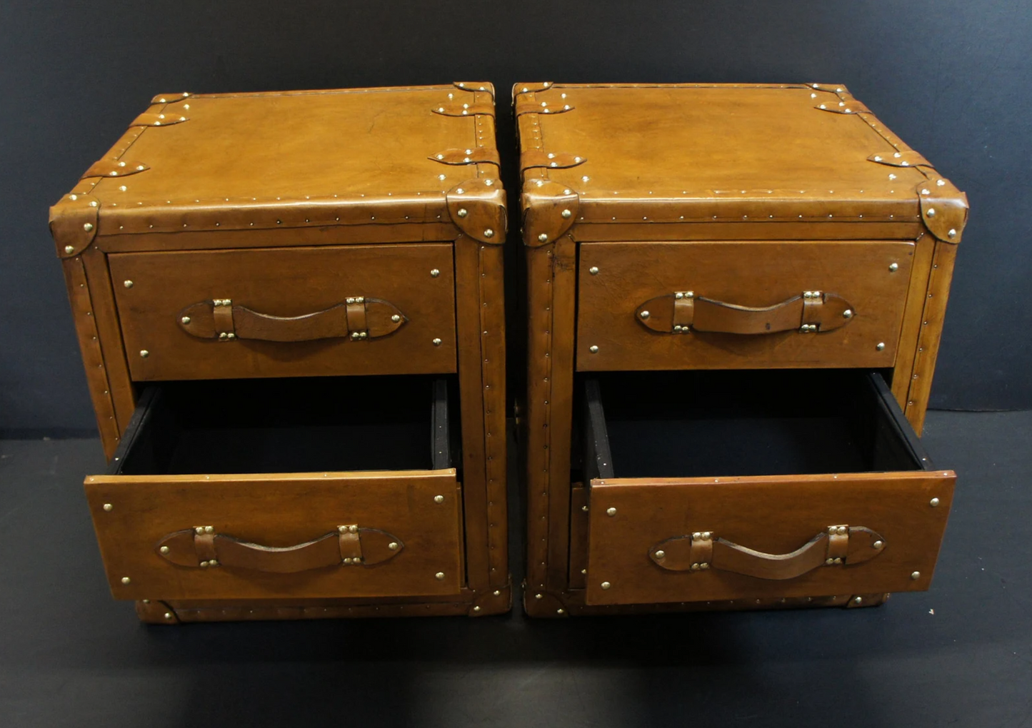 Luxury Leather 3 Drawer Nightstands - Tan