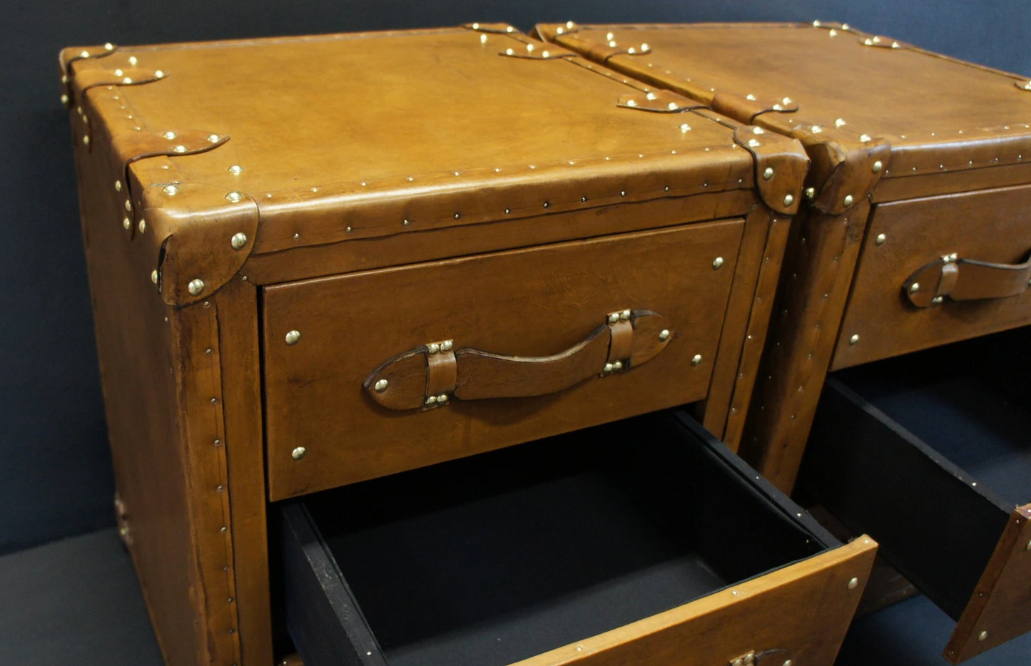 Luxury Leather 3 Drawer Nightstands - Tan