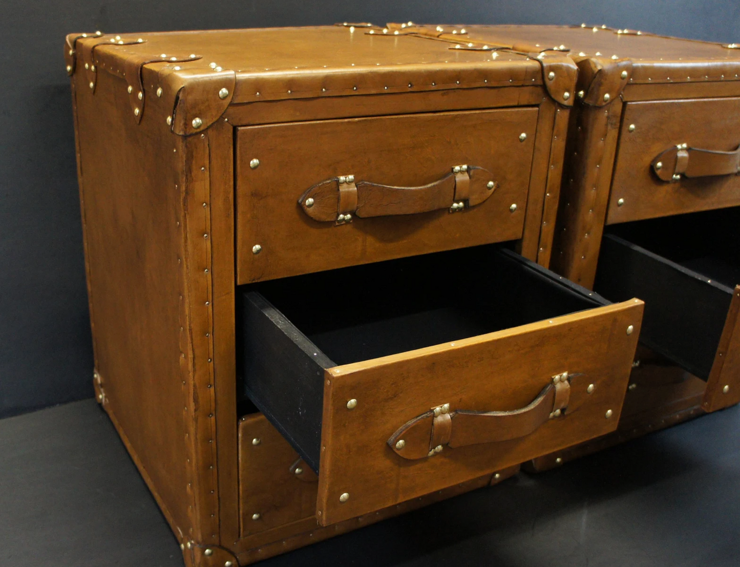 Luxury Leather 3 Drawer Nightstands - Tan