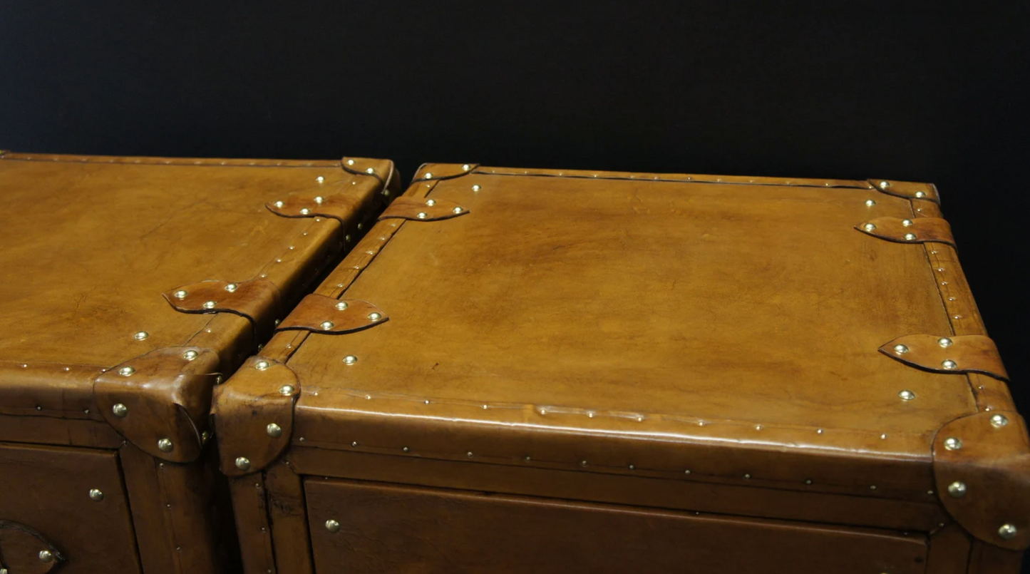 Luxury Leather 3 Drawer Nightstands - Tan