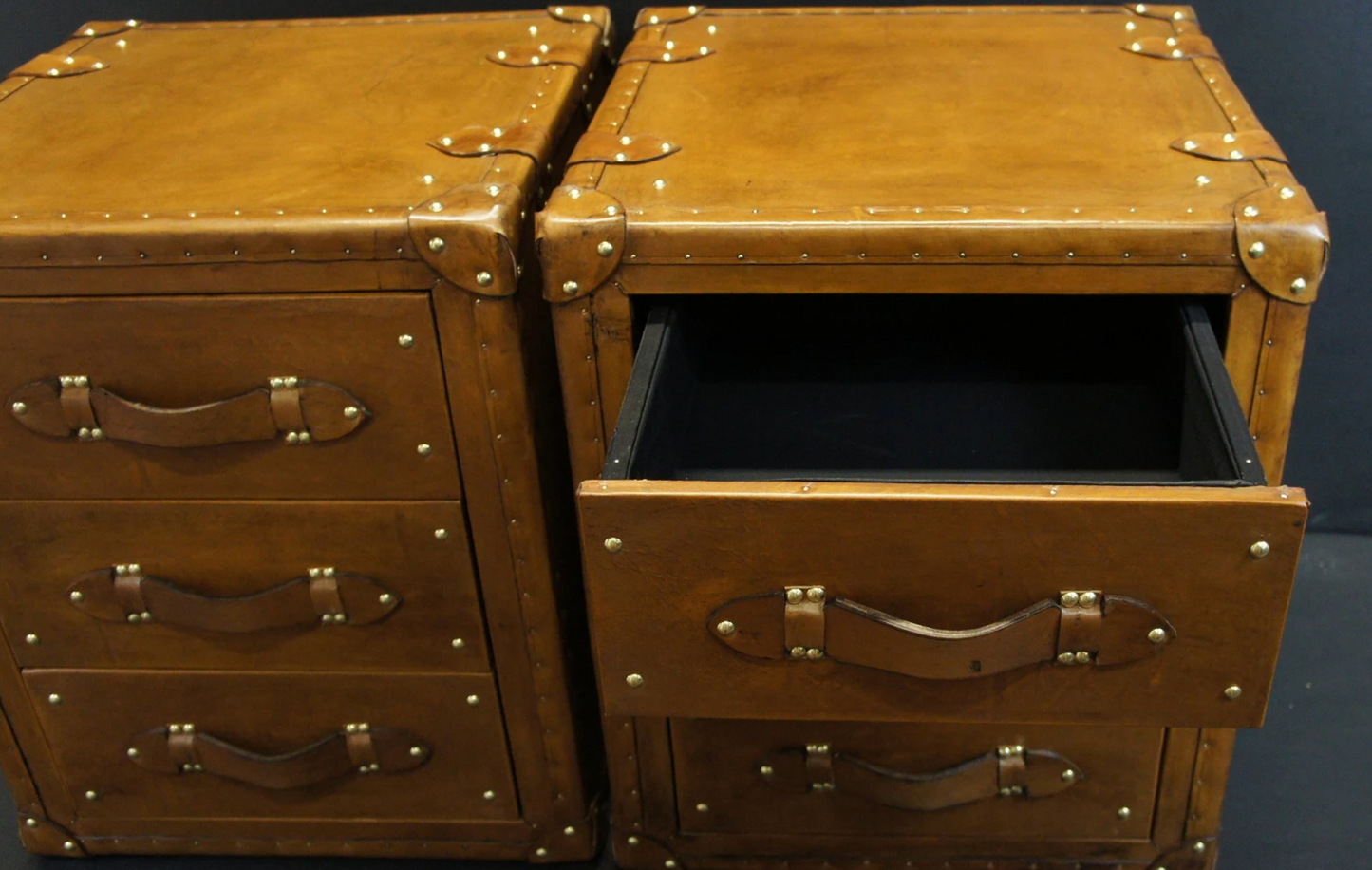 Luxury Leather 3 Drawer Nightstands - Tan