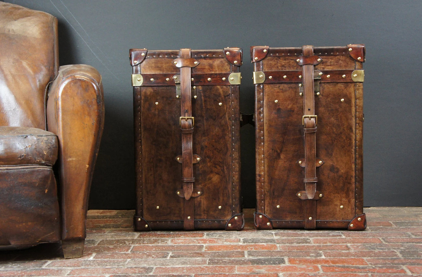 Tall Leather Column Trunks