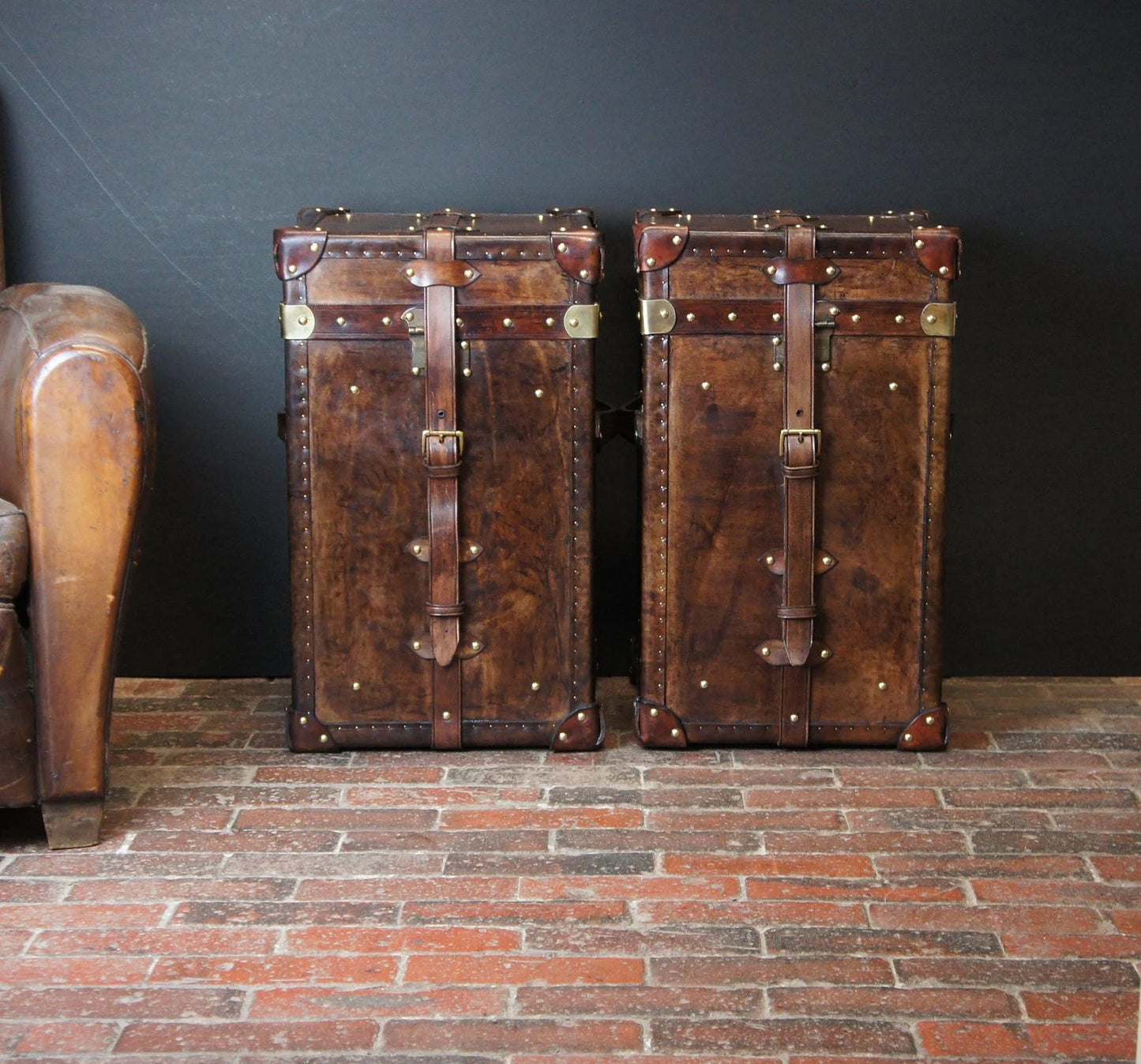 Tall Leather Column Trunks