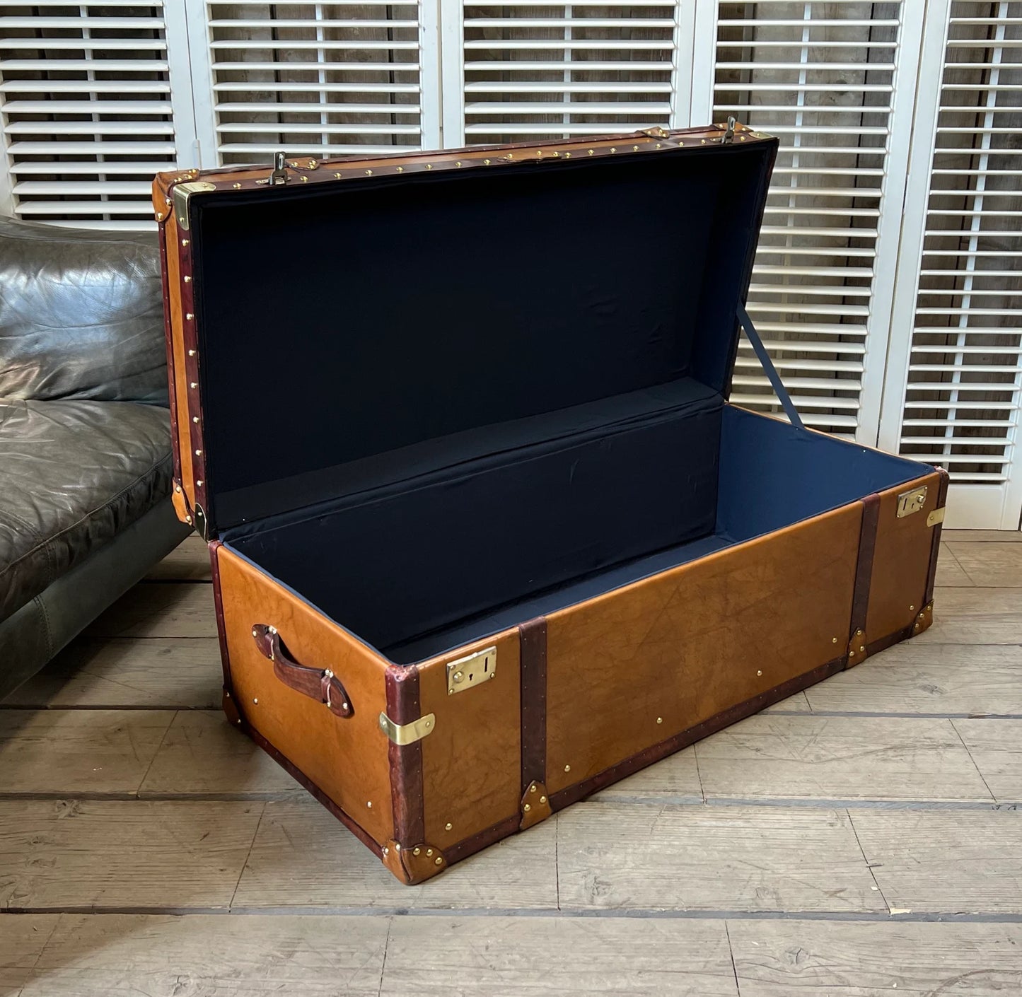 English Tan Leather Coffee Table