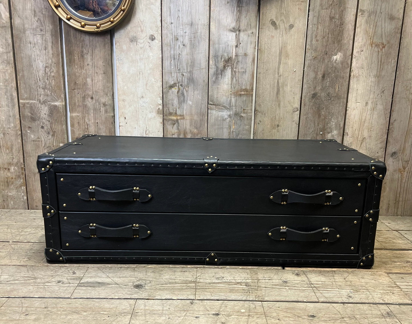 XL Black Leather Coffee Table Drawers