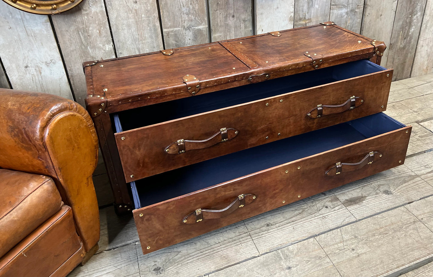 Tan Leather Double Drawers