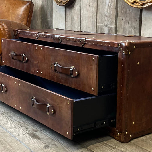 Tan Leather Double Drawers