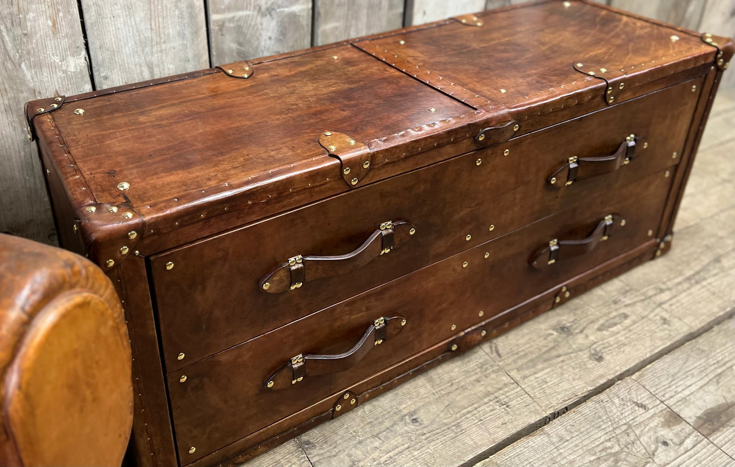 Tan Leather Double Drawers