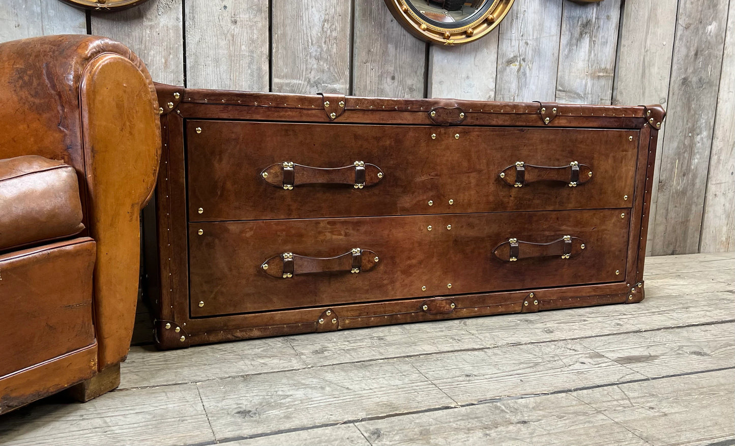 Tan Leather Double Drawers