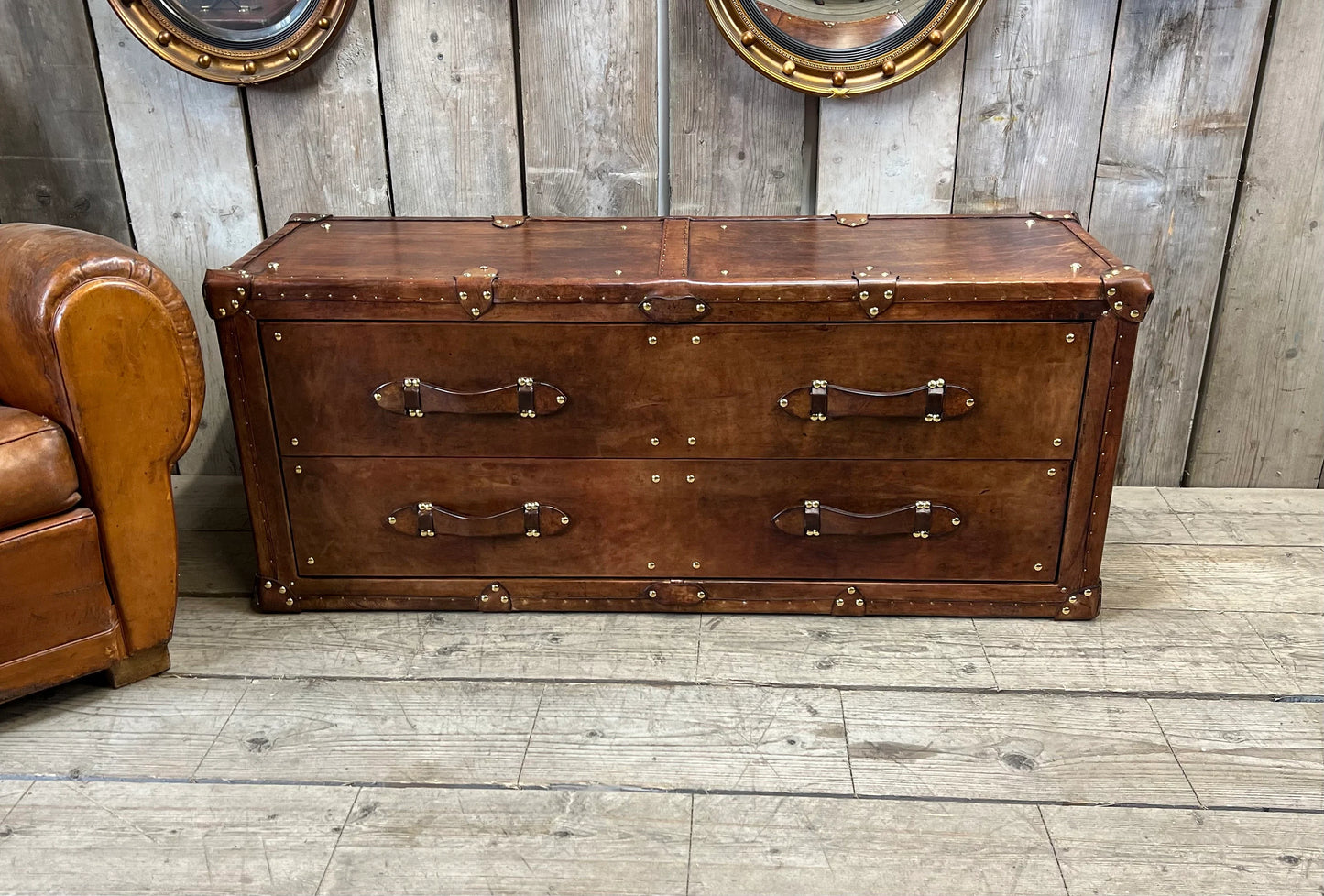 Tan Leather Double Drawers