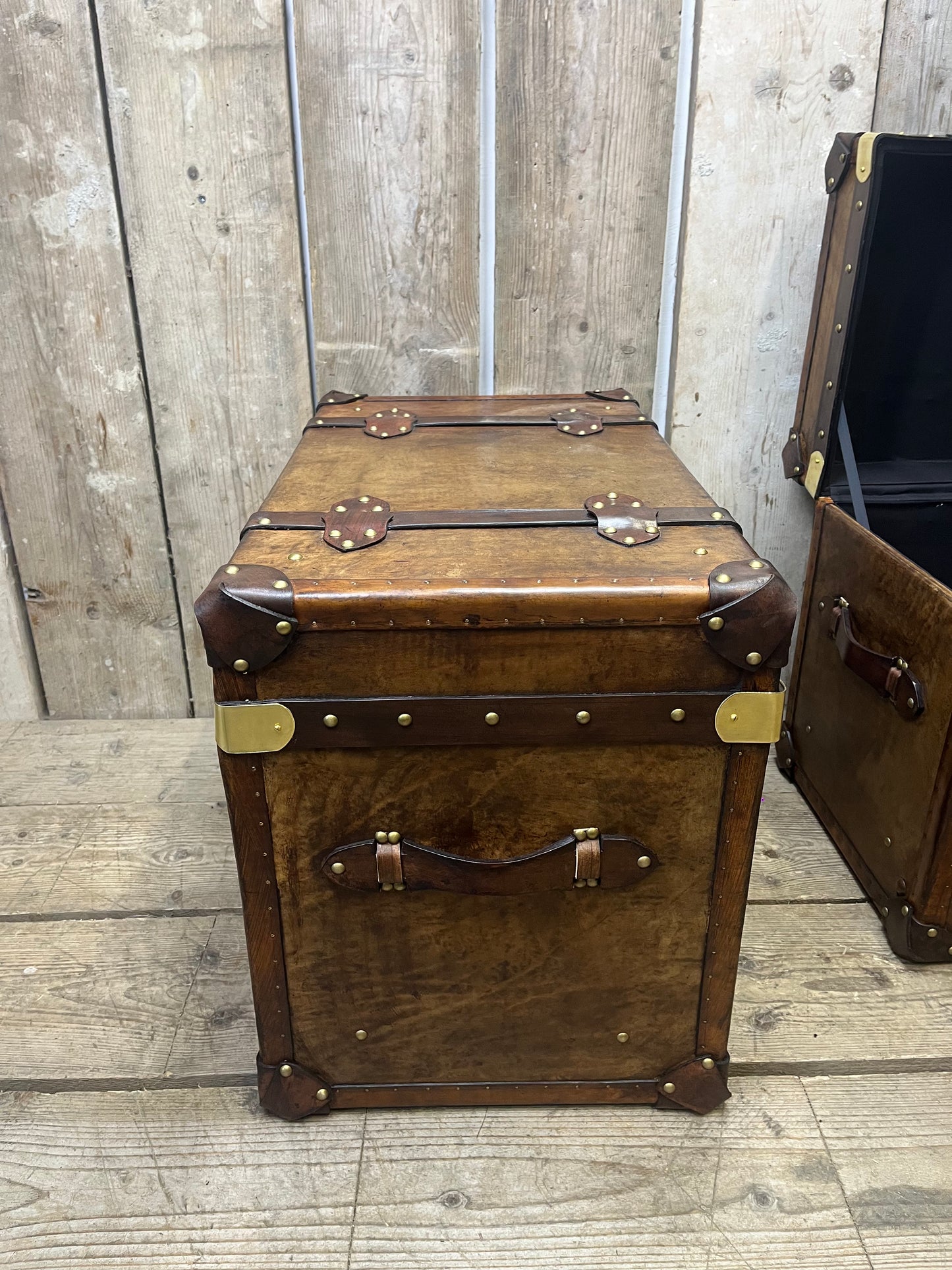 Pair Of Belted Leather Trunks