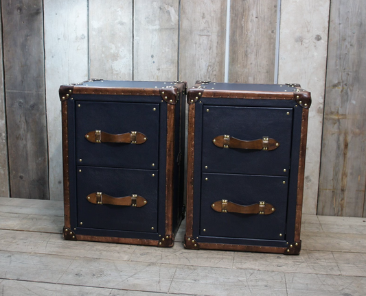 Pebble Blue Leather Nightstands