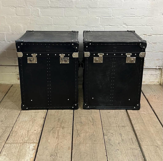Distressed Black Leather End Tables
